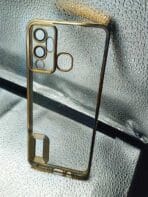 Infinix HOT 12 PLAY Transparent Back Cover or Case with CD Chrome Design & Camera Lens Protection, Golden Edge