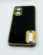 Oppo A17 back cover 6D Chrome golden edge black colour with camera lens protection - Image 2