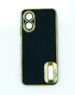 Oppo A17 back cover 6D Chrome golden edge black colour with camera lens protection