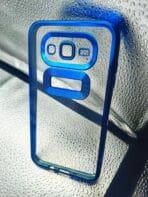 Samsung J7 back cover CD Chrome transparent with camera lens protection blue edge
