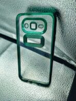 Samsung J7 back cover CD Chrome transparent with camera lens protection green edge