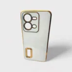 Vivo V25 5G Phone Case with 6D Chrome Golden Edge Design- White color