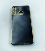 Infinix HOT 9 Back Cover 6D Chrome Black Colour Golden Edge - Image 3