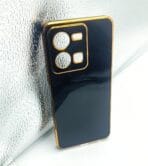 Vivo Y35 Back Cover 6D Chrome Black Colour Golden Edge