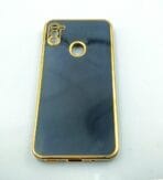 Samsung Galaxy M11 Back Cover 6D Chrome Black Colour Golden Edge - Image 3