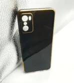 Oppo A55S 5G Back Cover 6d Chrome Black Colour Golden Edge