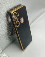 Infinix HOT 12 Pro Back Cover 6D Chrome Black Color Golden Edge - Image 2