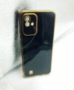 Realme Narzo 50i Back Cover 6D Chrome Black Color Golden Edge