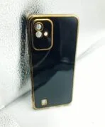 Realme Narzo 50i Back Cover 6D Chrome Black Color Golden Edge