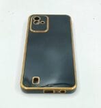 Realme Narzo 50i Back Cover 6D Chrome Black Color Golden Edge - Image 3
