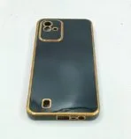 Realme Narzo 50i Back Cover 6D Chrome Black Color Golden Edge - Image 3