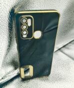 Vivo Y30 Back Cover 6D Chrome with camera lens protection black colour golden edge